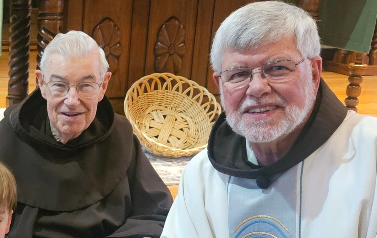 Br. Jeremy Harrington, OFM, is associate pastor at Transfiguration Parish, with Br. Jeff Scheeler, OFM, who is pastor, pictured here. Br. Jeremy has served 12 years at Transfiguration and will retire this year. (Photo courtesy of Br. Jeff)