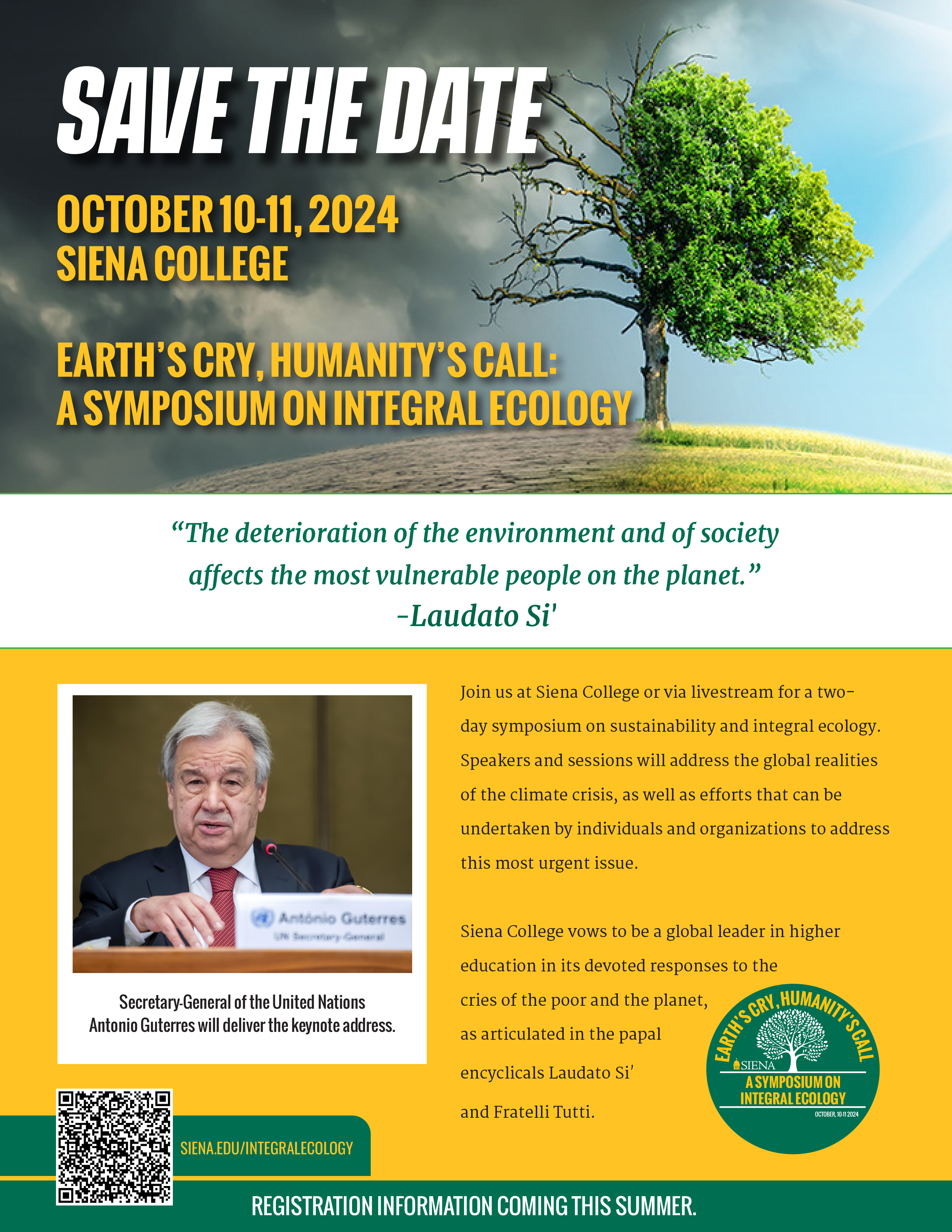 Join us at Siena College or via livestream for a two-day symposium on sustainability and integral ecology. Speakers and sessions will address the global realities of the climate crisis, as well as efforts that can address this urgent issue.