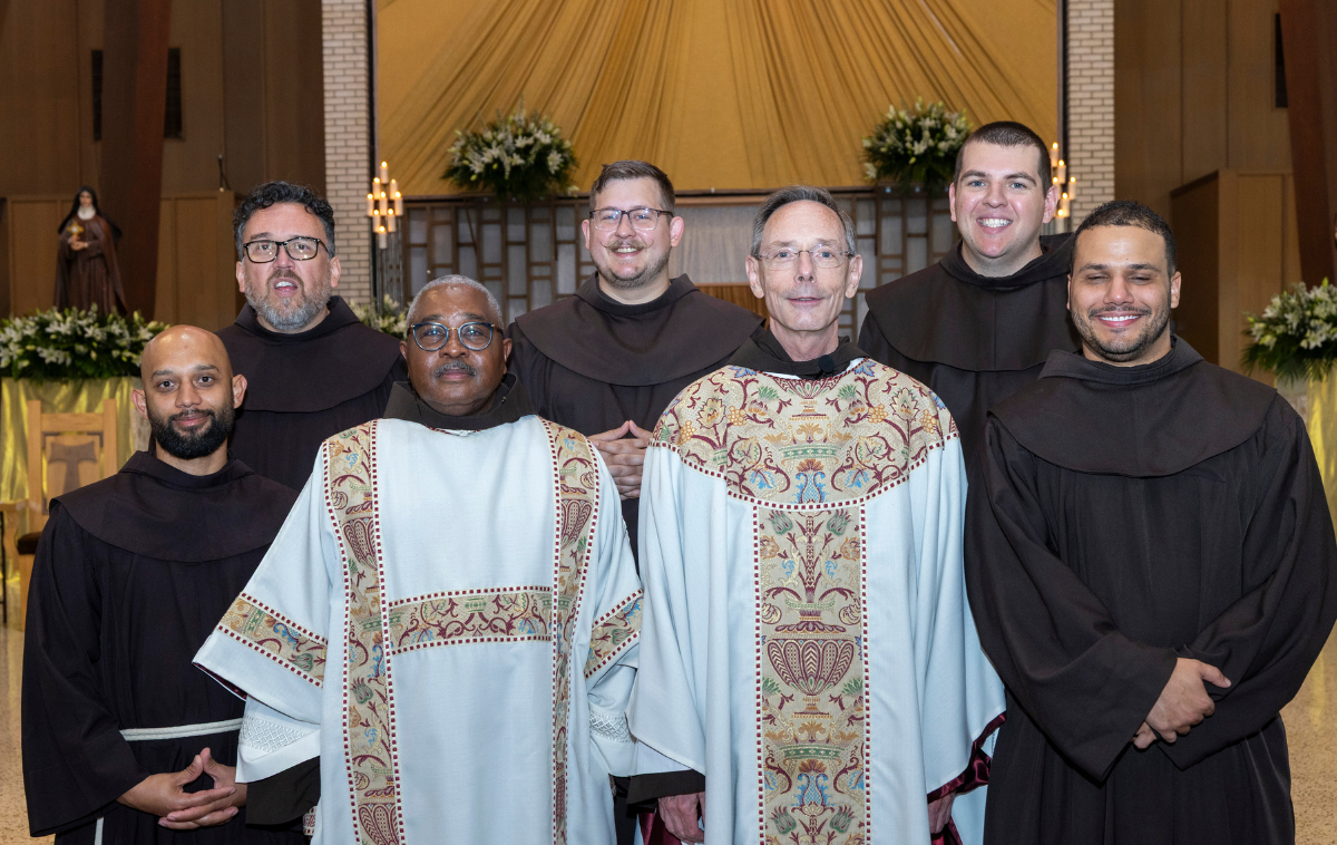 From left, Br. Edgar Alberto, OFM; Br. Adolfo Mercado, OFM; Deacon Br. Henry Fulmer, OFM; Br. Joshua Richter, OFM; Provincial Minister Br. Larry Hayes, OFM; Br. Jimmy Kernan, OFM; and Br. Daniel Cruz, OFM. (Photo courtesy of Br. Octavio Duran, OFM)