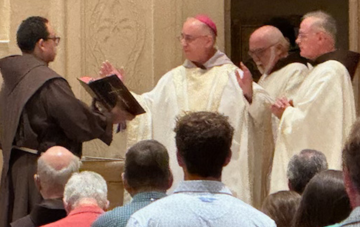 Auxiliary Bishop Robert Lombardo, CFR, celebrated Mass to commemorate the friars’ 150 years of service at St. Peter’s in the Loop, Chicago. The current church was dedicated in 1953. (Photo courtesy of St. Peter’s in the Loop)