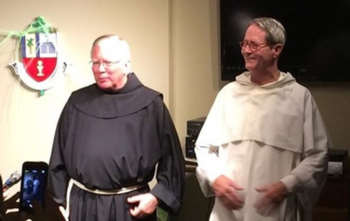 For fun, Br. Bill Burton, OFM, exchanged habits with a friend and colleague, the late Bishop Robert Christian, OP. Br. Bill’s ministry sent him all over the globe to meet with many memorable people. (Photo courtesy of Br. Bill Burton, OFM)