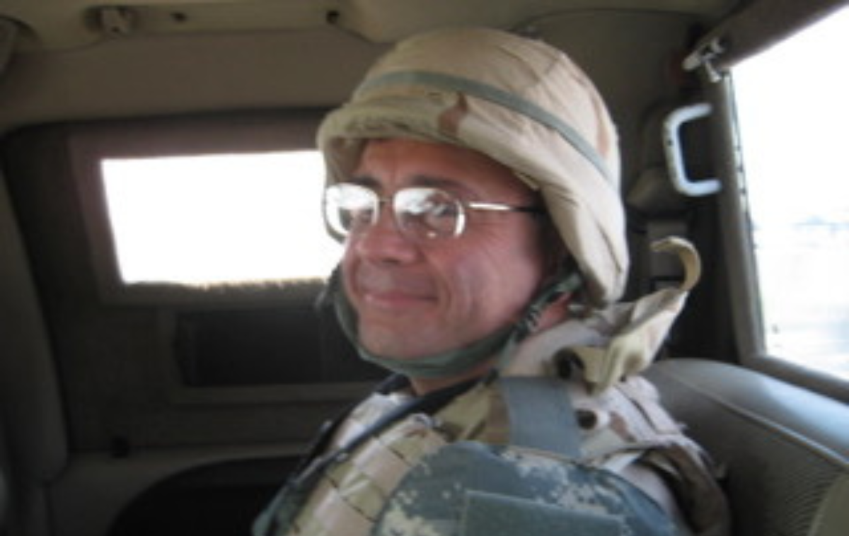 Br. Bob Bruno, OFM, rides in an armored Humvee in Iraq. (Photo courtesy of Br. Bob Bruno, OFM)