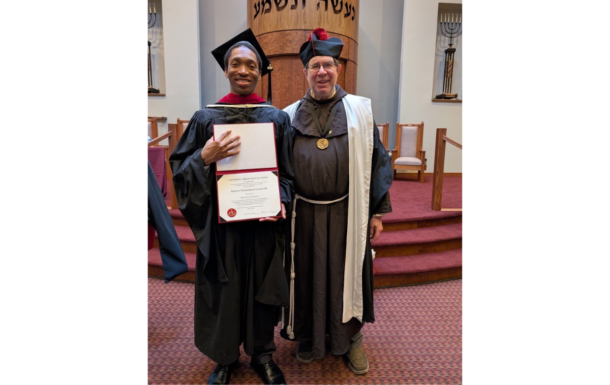 Br. Raphael Ozoude, OFM, on graduation day with Br. Gilberto Cavazos-Gonzalez, OFM. (Photo courtesy of Br. Raphael Ozoude, OFM)