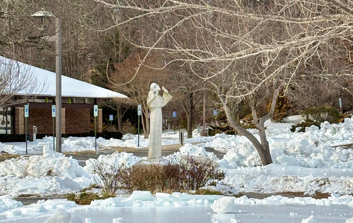 Frigid temperatures kept the snow and ice from melting in Triangle. Days after the storm ended, the campus was still a winter wonderland. (Photo courtesy of St. Francis Parish