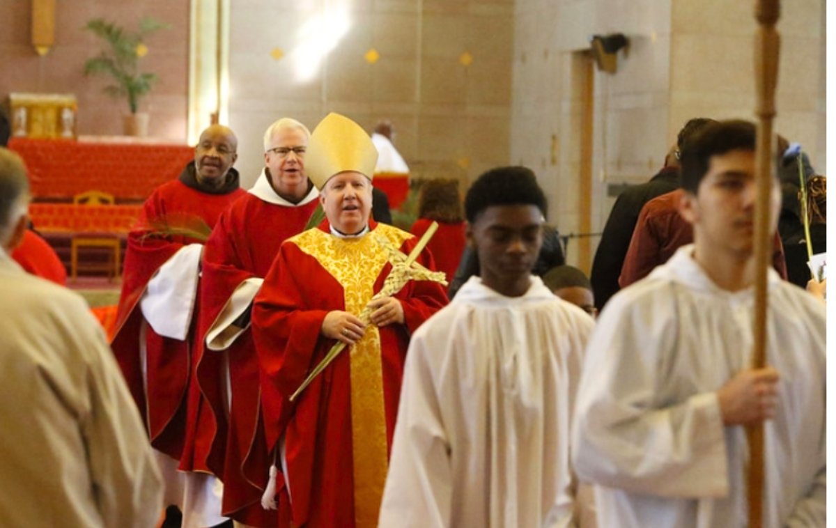 On Palm Sunday, parishes in Gary, Indiana, have traditionally gathered for a procession led by the friars from Ss. Monica and Luke to the Cathedral of the Holy Angels. (Photos courtesy of the Diocese of Gary)