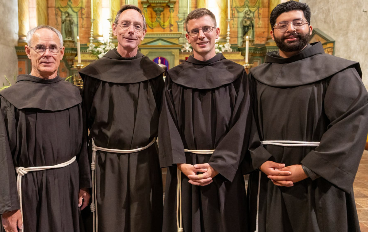 Brothers Michael Barrett, OFM, Larry Hayes, OFM, Kevin Fox, OFM, and Carlos Velazquez-Estrada, OFM, after the ceremony.