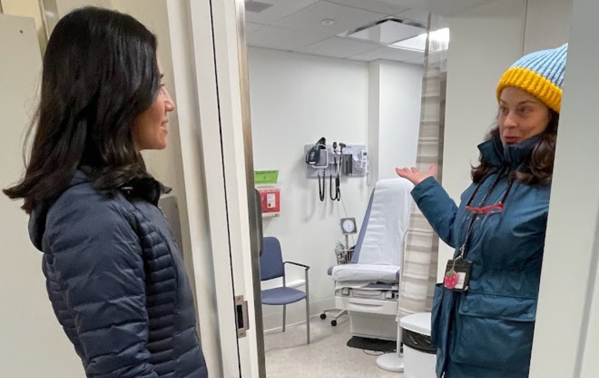 Mary Ann Ponti gives Boston Mayor Michelle Wu a tour of the Rita A. DiMento Women&rsquo;s Clinic located at St. Anthony Shrine in downtown Boston. (Photo from St. Anthony Shrine)&nbsp;