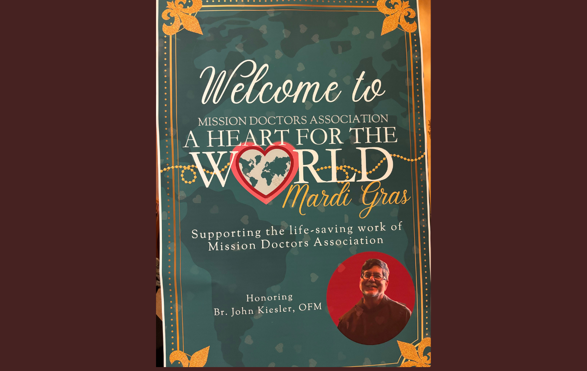 The program for the event honoring Br. John Kiesler, OFM. Mission Doctors Association Executive Director Elise Frederick said Br. John has influenced generations of missionaries through MDA&rsquo;s formation and discernment programs for both long- and short-term missions. (Photo courtesy of Br. Ignatius Harding, OFM)