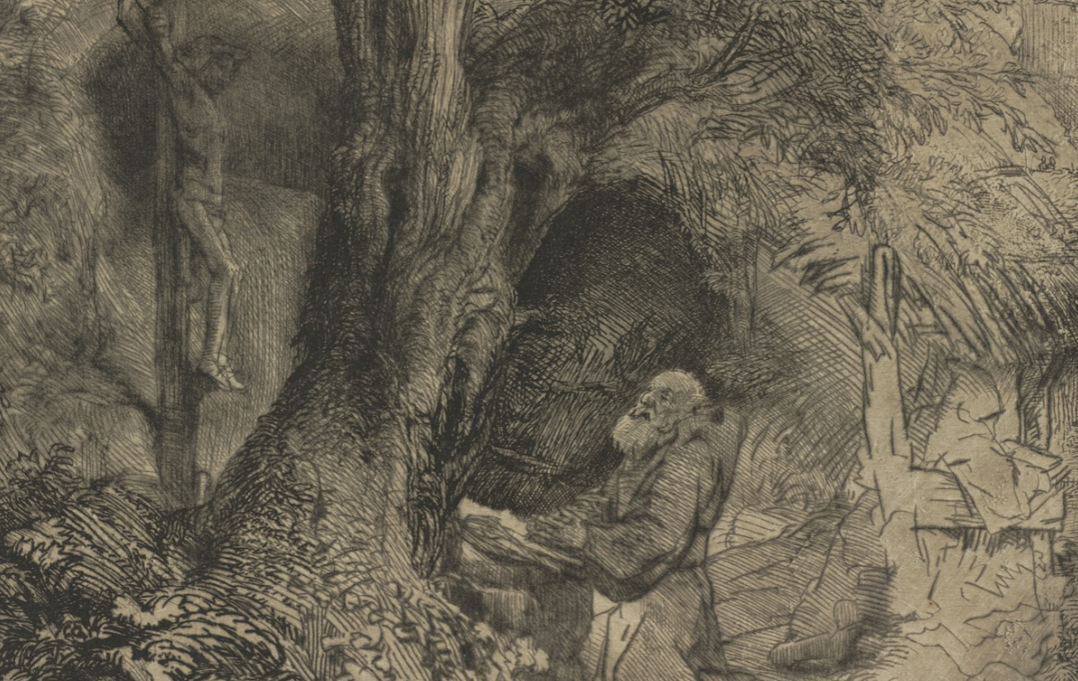 “St. Francis Beneath a Tree Praying” by Rembrandt is an example of Franciscan-inspired art. (Photo is public domain via Wikimedia Commons)