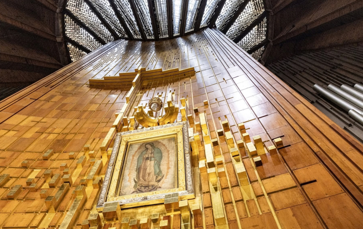 The tilma of St. Juan Diego bearing the image of Our Lady of Guadalupe is displayed inside the Basilica of Our Lady of Guadalupe in Mexico City. (Photo by Br. Octavio Duran, OFM)