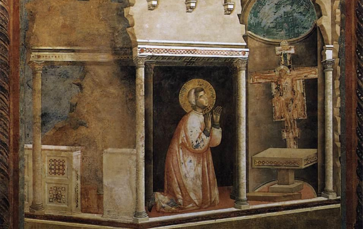 The Miracle of the Crucifix fresco by Giotto di Bondone depicts St. Francis of Assisi hearing the voice of Jesus Christ speaking to him to "repair my house" from a painted crucifix. (Public Domain) 