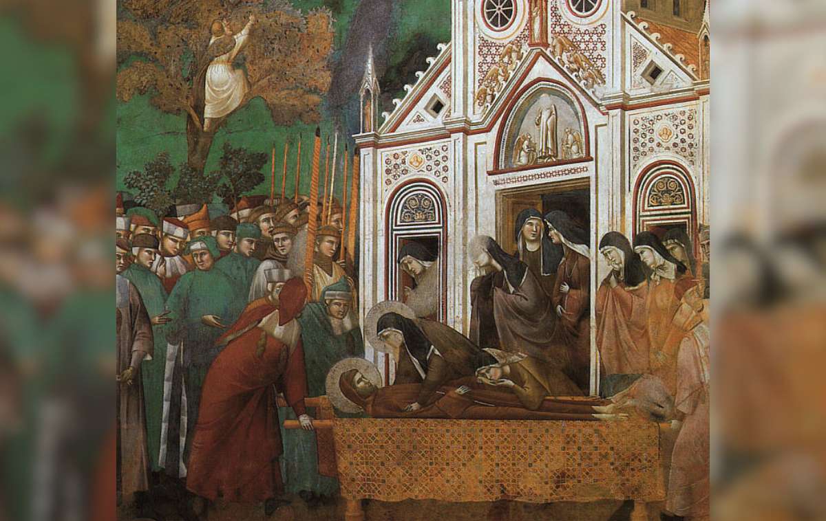 "St. Francis Mourned by St. Clare" by Giotto, located in the Upper Church of the Basilica of San Francesco d'Assisi, Italy